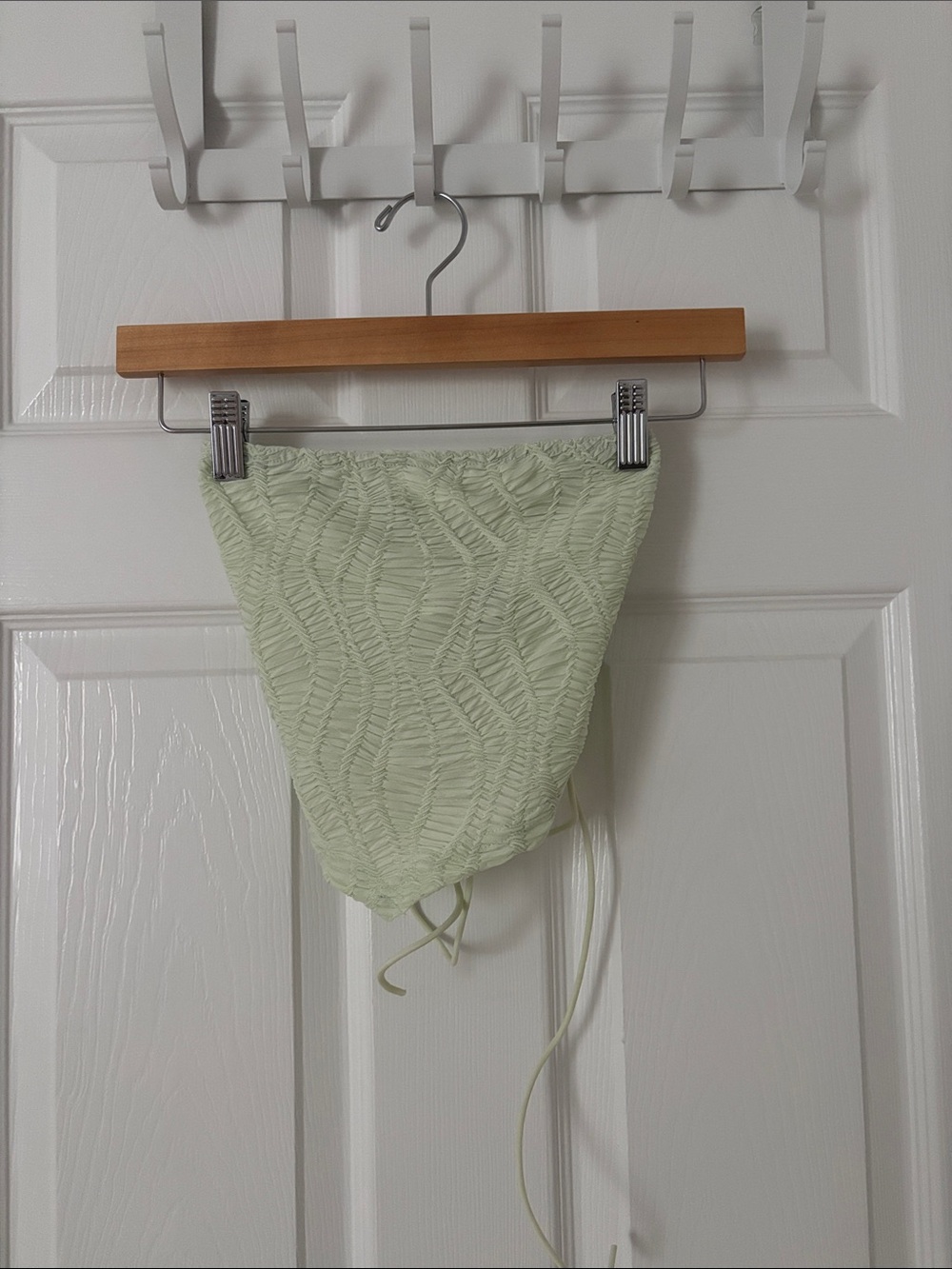 Light Green Textured tie back strapless top